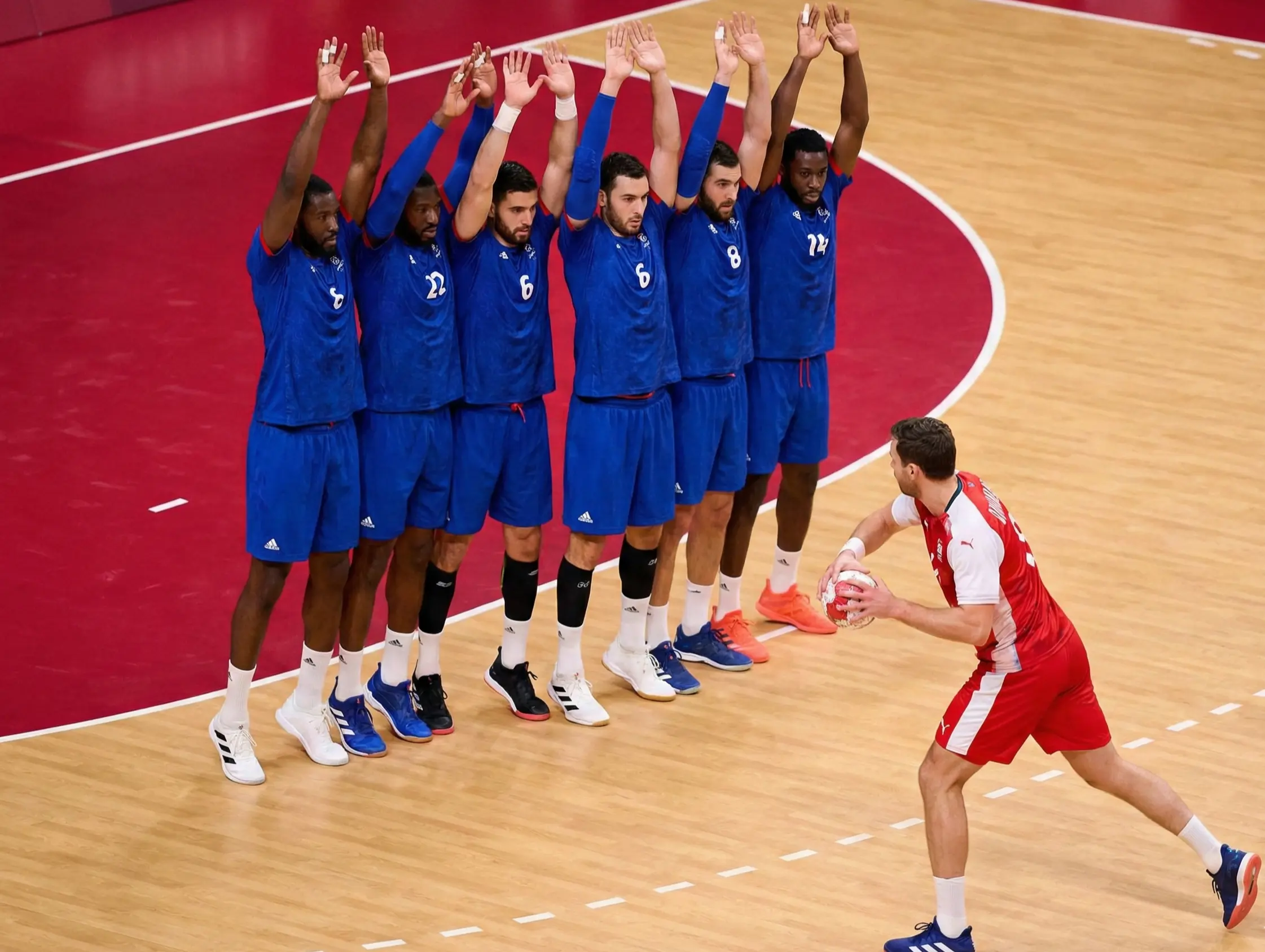 Französische Handballspieler in der Abwehr