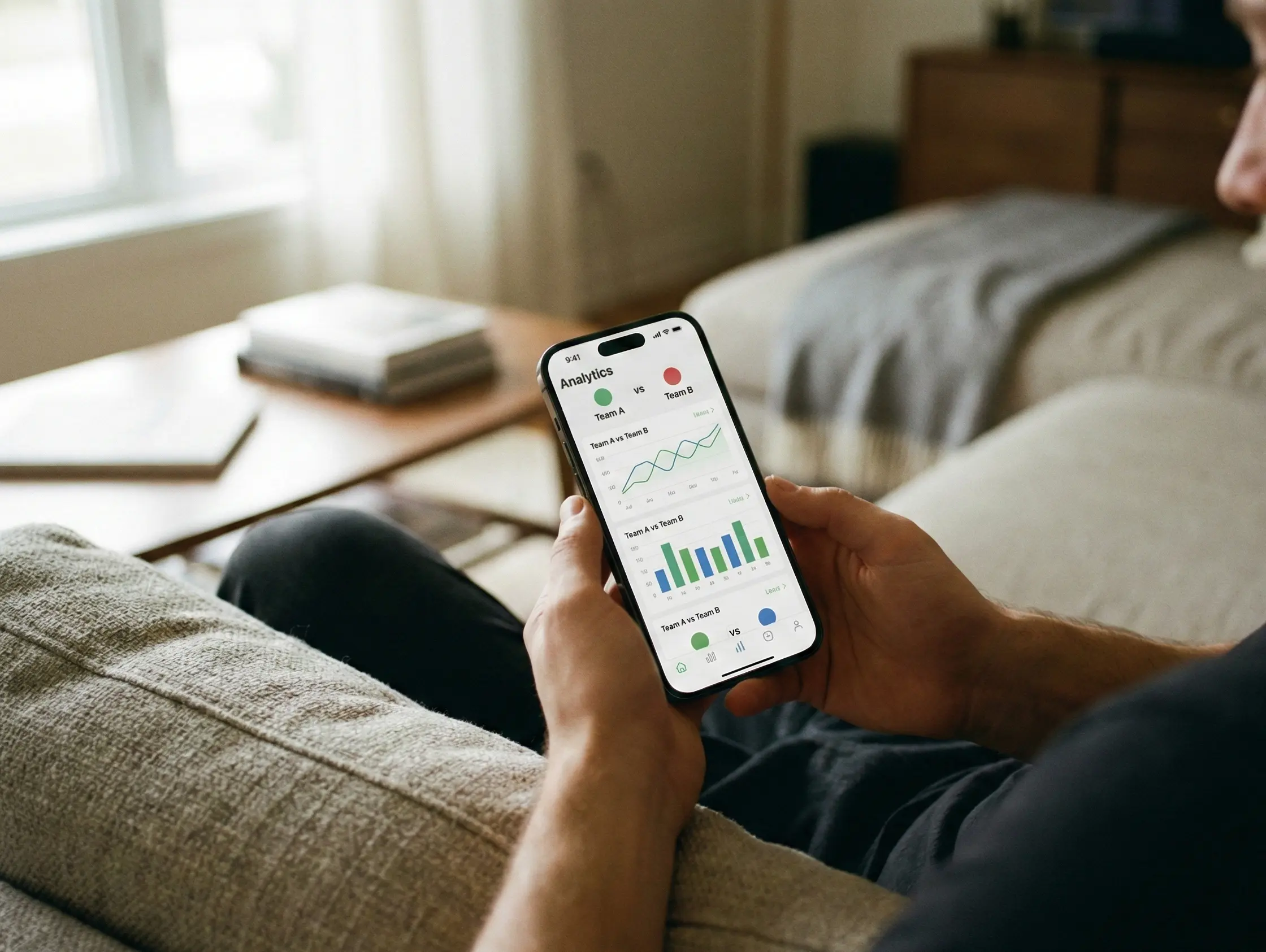 Person analysiert Sportwetten auf dem Smartphone
